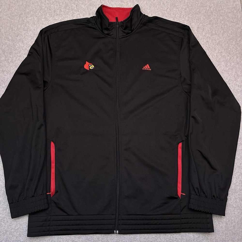 Adidas Louisville Cardinals Track Jacket Mens XL Black Full Zip NCAA‎ UofL Cards